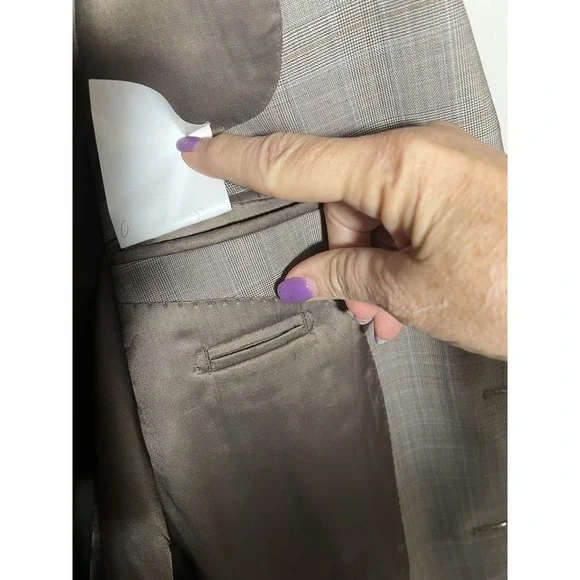 44 L Baroni 100% Wool Men Tan glen Plaid Jacket Light Academic Subtle Luxury - Picture 8 of 10